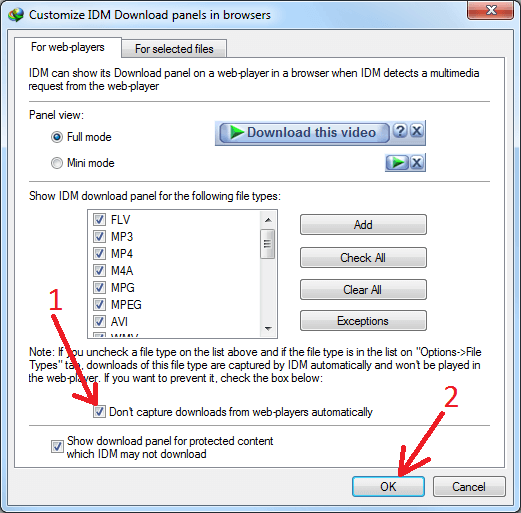 Enable 'Don't start downloading from web-players automatically; option