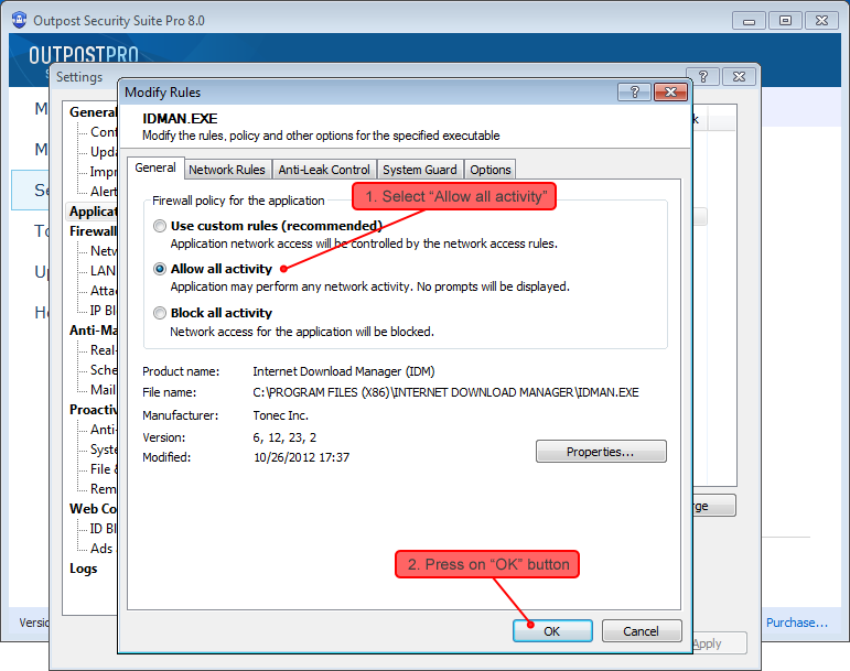 Outpost Security Suite settings 3